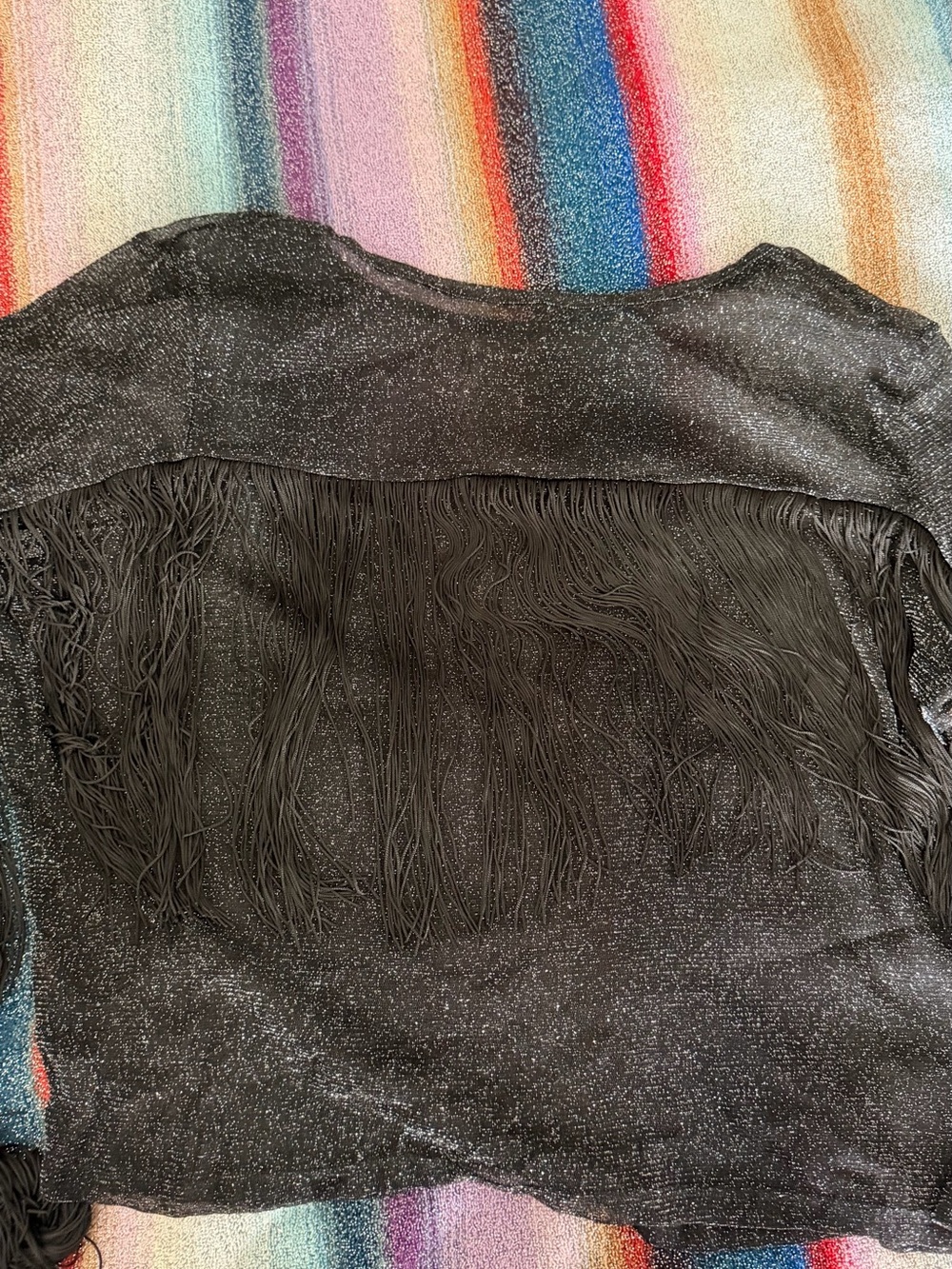 Idyllwind Metallic Mesh Black Fringe Cropped top - Picture 3 of 4